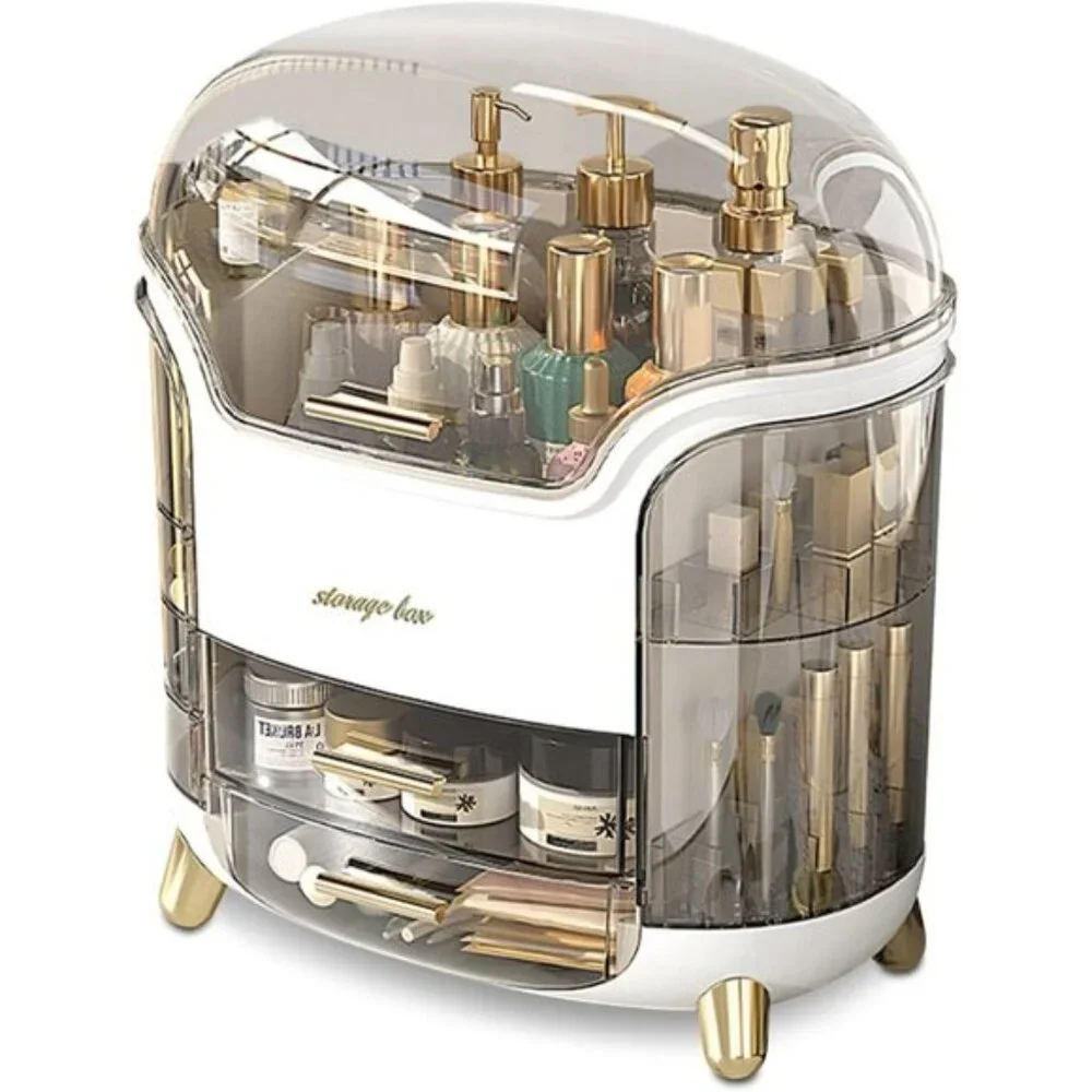 Portable White Luxury Makeup Case, Dustproof Cosmetic & Jewelry Organizer Box